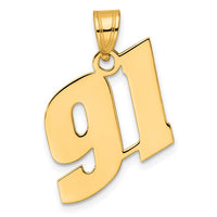 14k Polished Block Number 91 Pendant-BN91