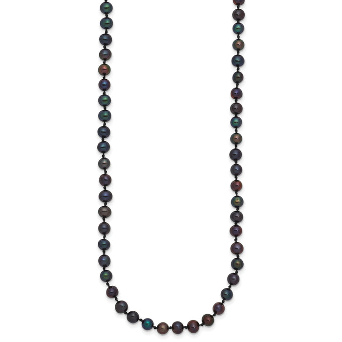 14k 4-5mm Black Near Round Freshwater Cultured Pearl Necklace-BPN040-20
