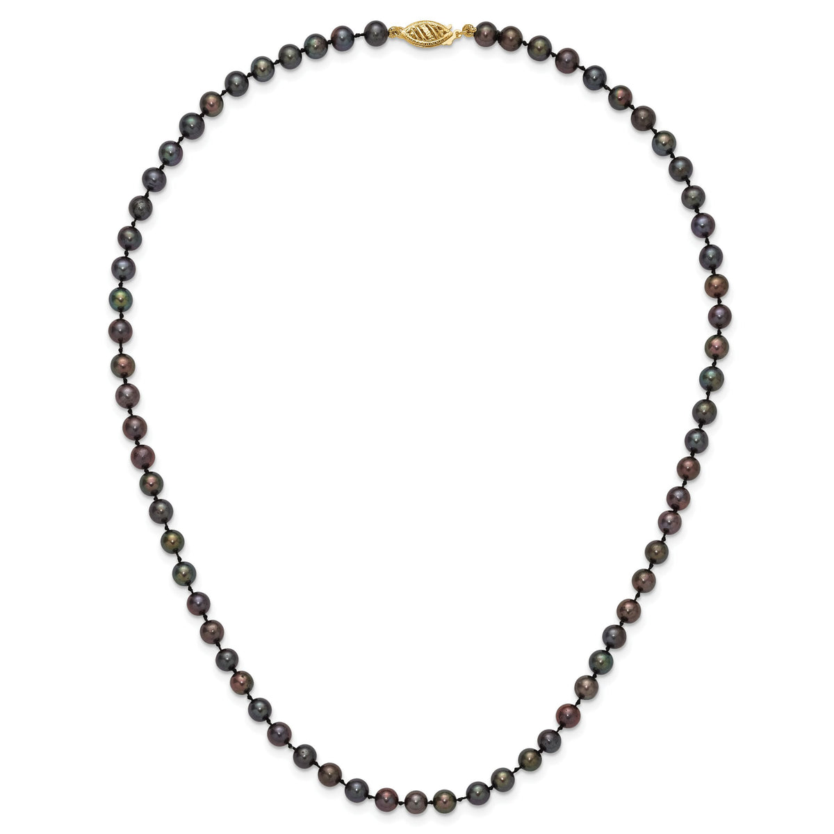 14k 5-6mm Black Near Round Freshwater Cultured Pearl Necklace-BPN050-16