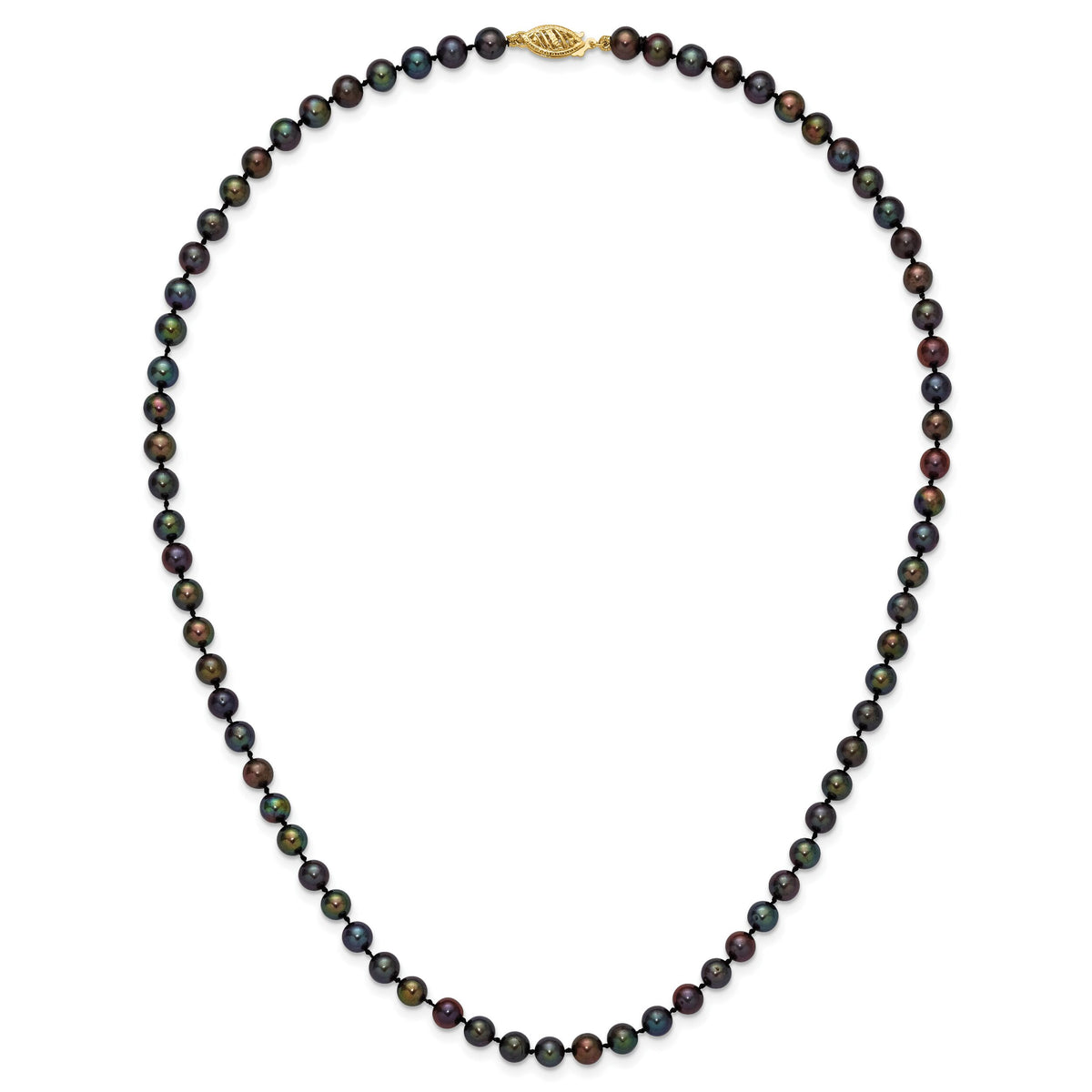 14k 5-6mm Black Near Round Freshwater Cultured Pearl Necklace-BPN050-18