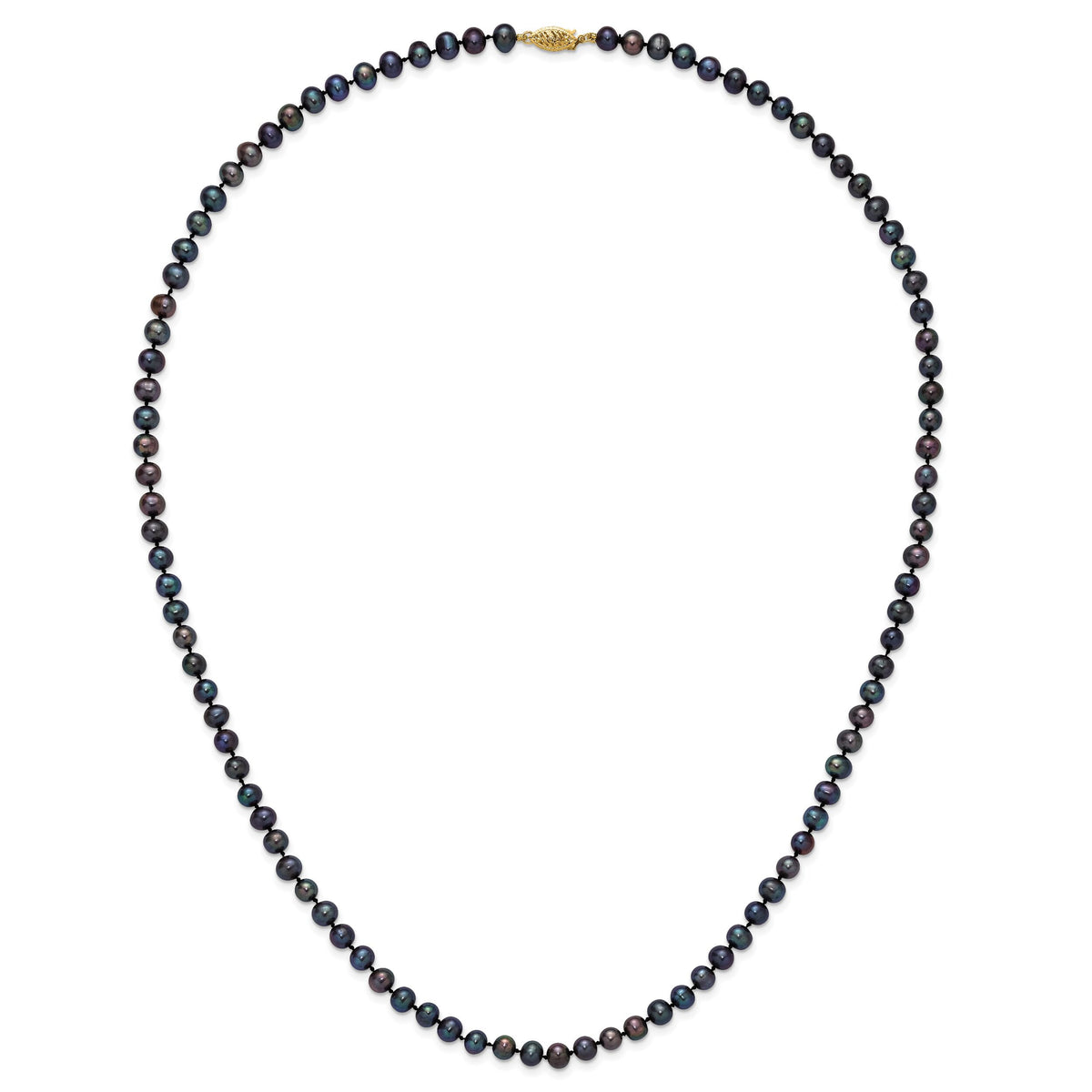 14k 5-6mm Black Near Round Freshwater Cultured Pearl Necklace-BPN050-24