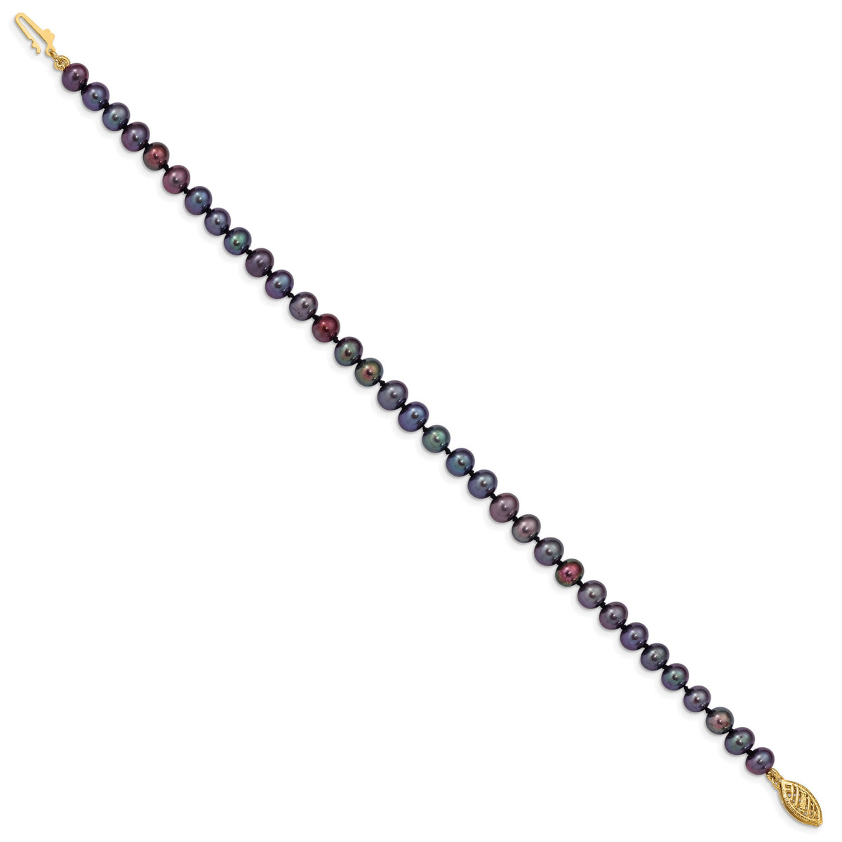 14k 5-6mm Black Near Round Freshwater Cultured Pearl Bracelet-BPN050-7.5