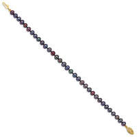 14k 5-6mm Black Near Round Freshwater Cultured Pearl Bracelet-BPN050-7.5