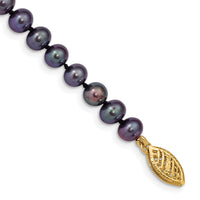 14k 5-6mm Black Near Round Freshwater Cultured Pearl Bracelet-BPN050-7.5