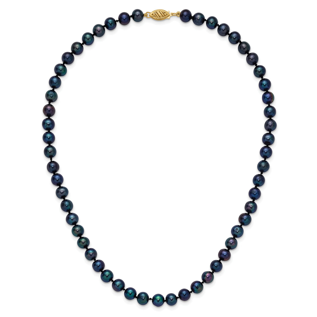 14k 6-7mm Black Near Round Freshwater Cultured Pearl Necklace-BPN060-16