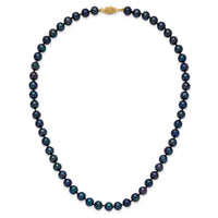14k 6-7mm Black Near Round Freshwater Cultured Pearl Necklace-BPN060-16