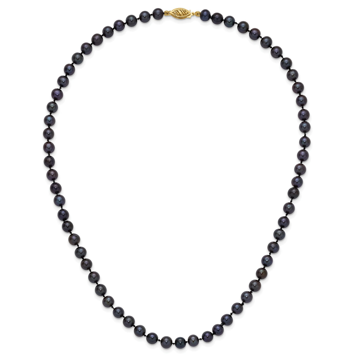 14k 6-7mm Black Near Round Freshwater Cultured Pearl Necklace-BPN060-18