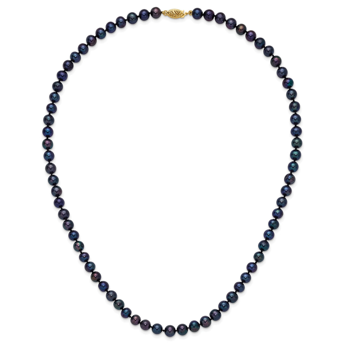 14k 6-7mm Black Near Round Freshwater Cultured Pearl Necklace-BPN060-20