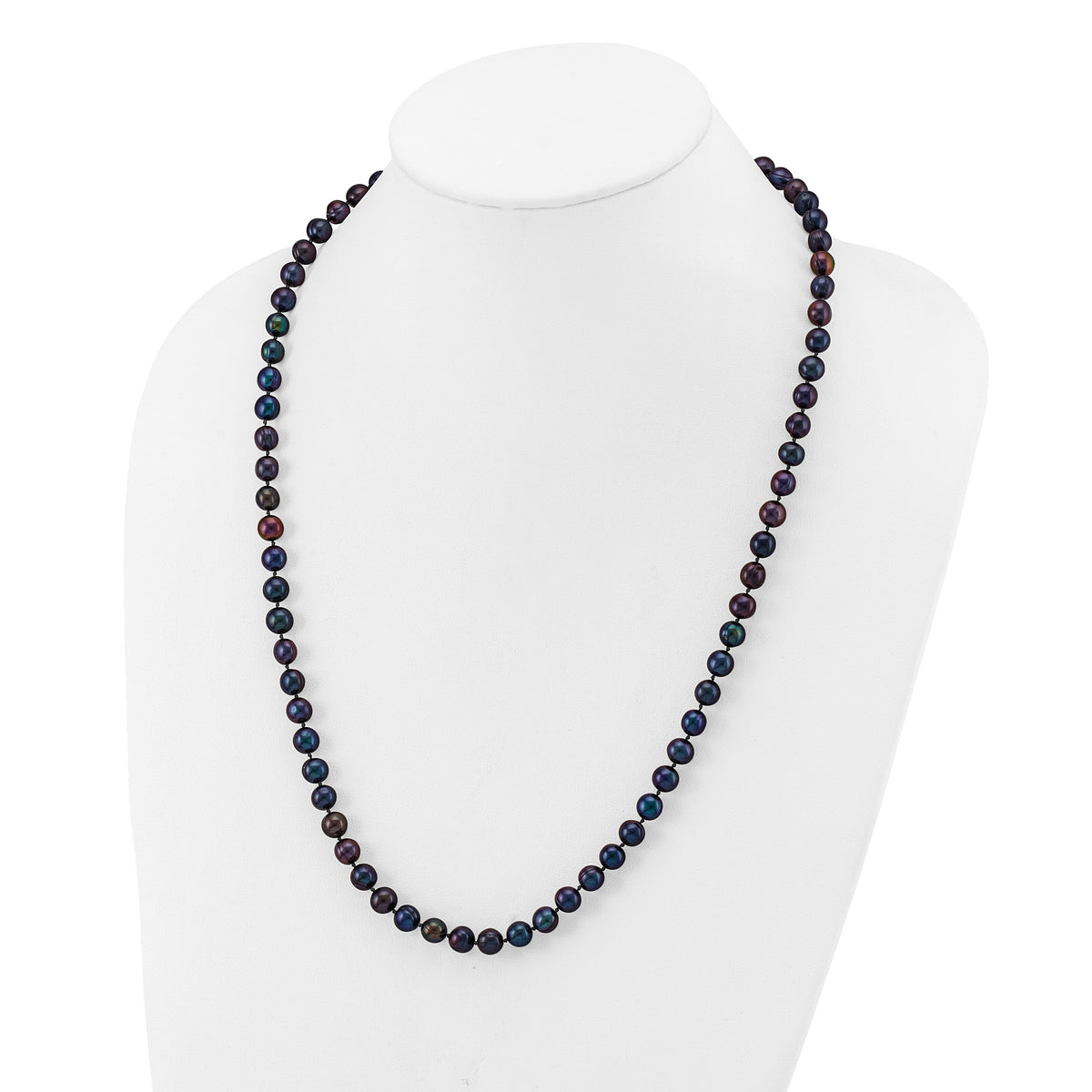 14k 6-7mm Black Near Round Freshwater Cultured Pearl Necklace-BPN060-24