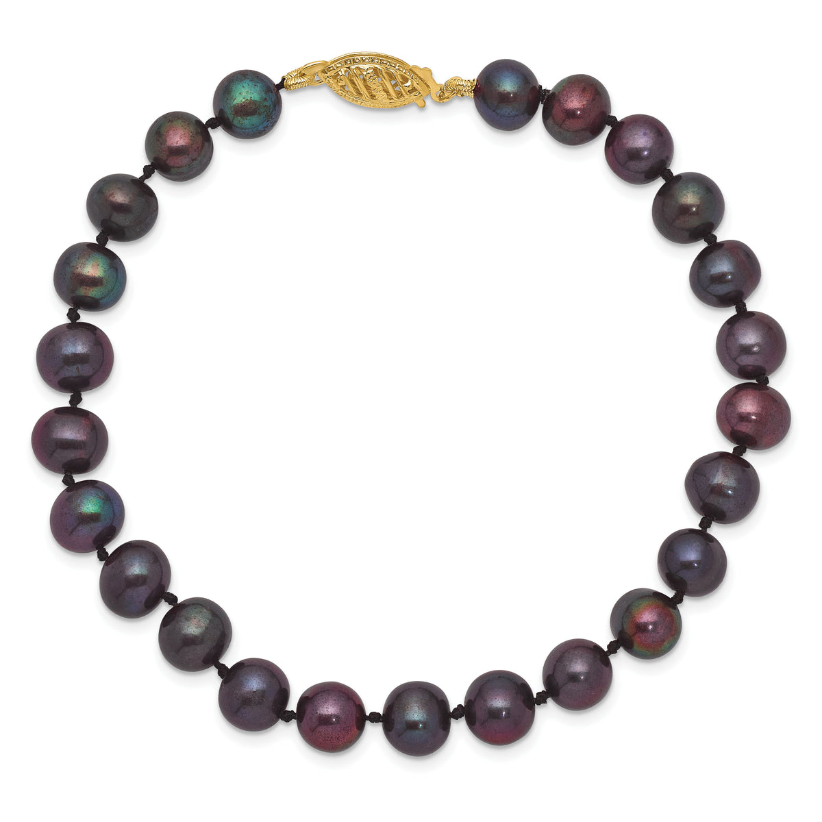 14k 6-7mm Black Near Round Freshwater Cultured Pearl Bracelet-BPN060-7.5