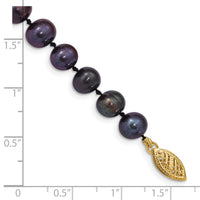 14k 6-7mm Black Near Round Freshwater Cultured Pearl Bracelet-BPN060-7.5