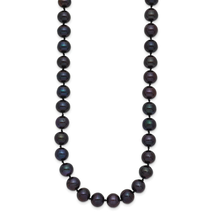 14k 7-8mm Black Near Round Freshwater Cultured Pearl Necklace-BPN070-20