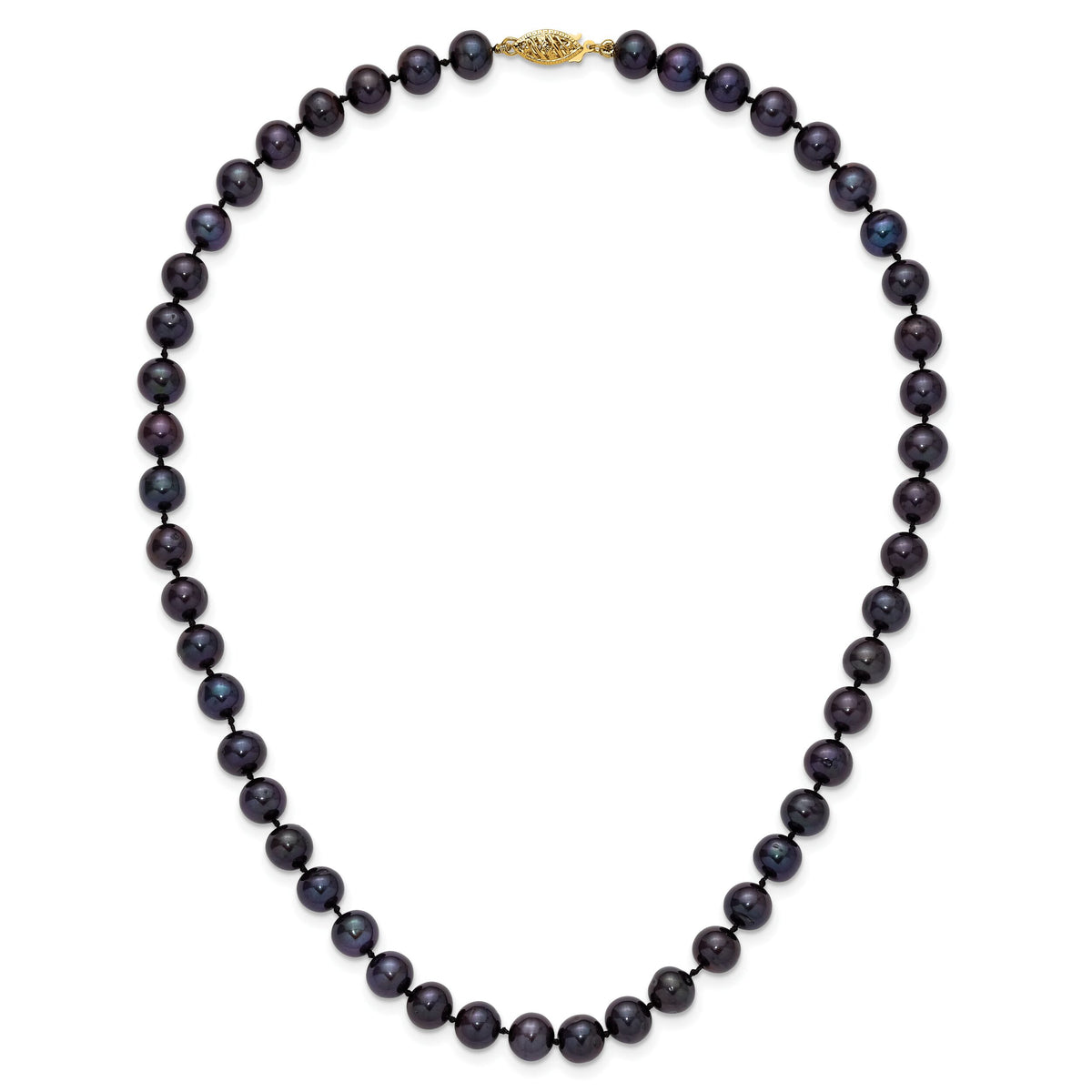 14k 7-8mm Black Near Round Freshwater Cultured Pearl Necklace-BPN070-16