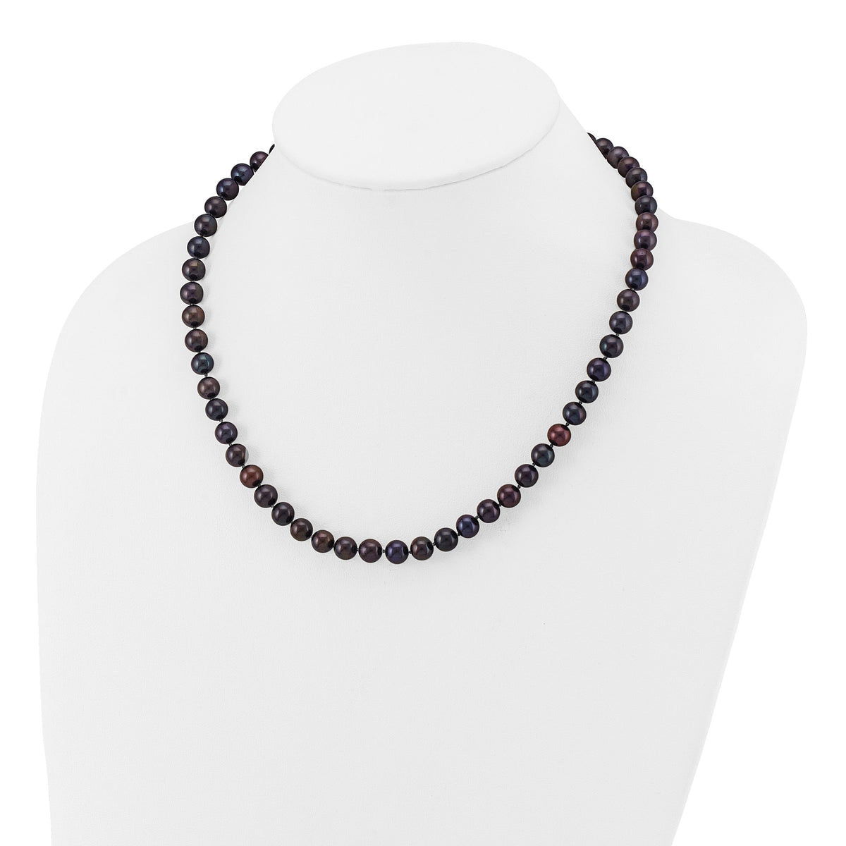 14k 7-8mm Black Near Round Freshwater Cultured Pearl Necklace-BPN070-18
