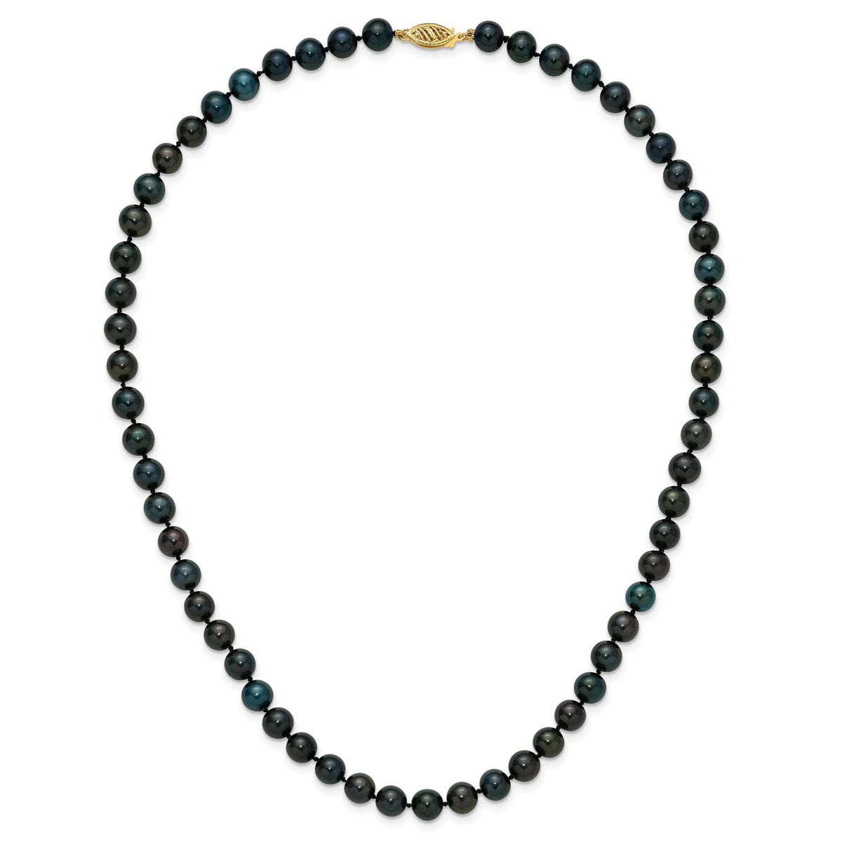 14k 7-8mm Black Near Round Freshwater Cultured Pearl Necklace-BPN070-18