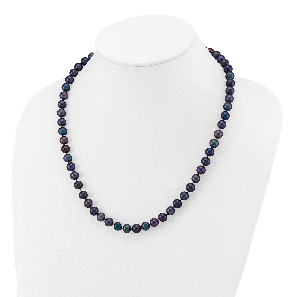 14k 7-8mm Black Near Round Freshwater Cultured Pearl Necklace-BPN070-20