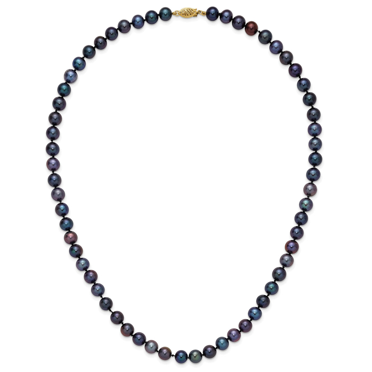 14k 7-8mm Black Near Round Freshwater Cultured Pearl Necklace-BPN070-20