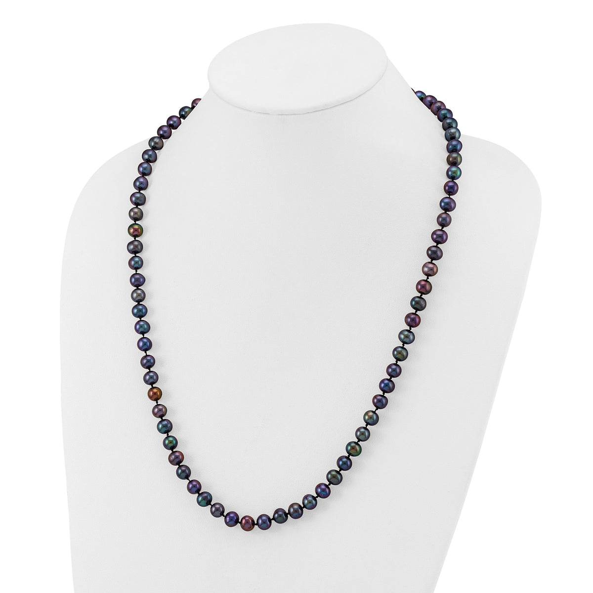 14k 7-8mm Black Near Round Freshwater Cultured Pearl Necklace-BPN070-24