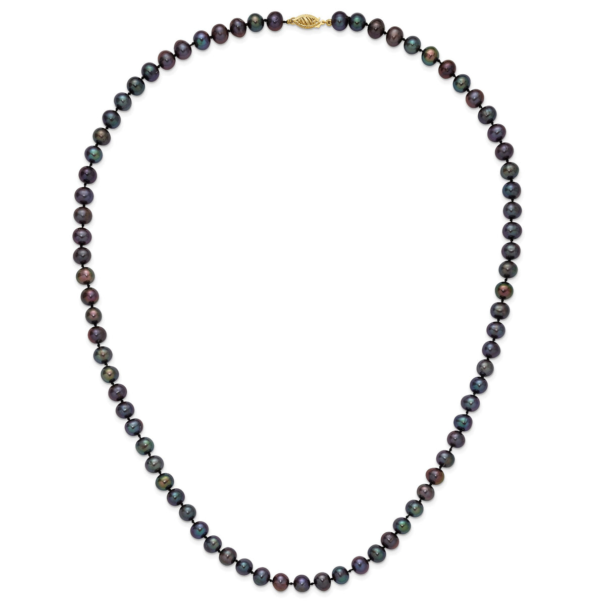 14k 7-8mm Black Near Round Freshwater Cultured Pearl Necklace-BPN070-24
