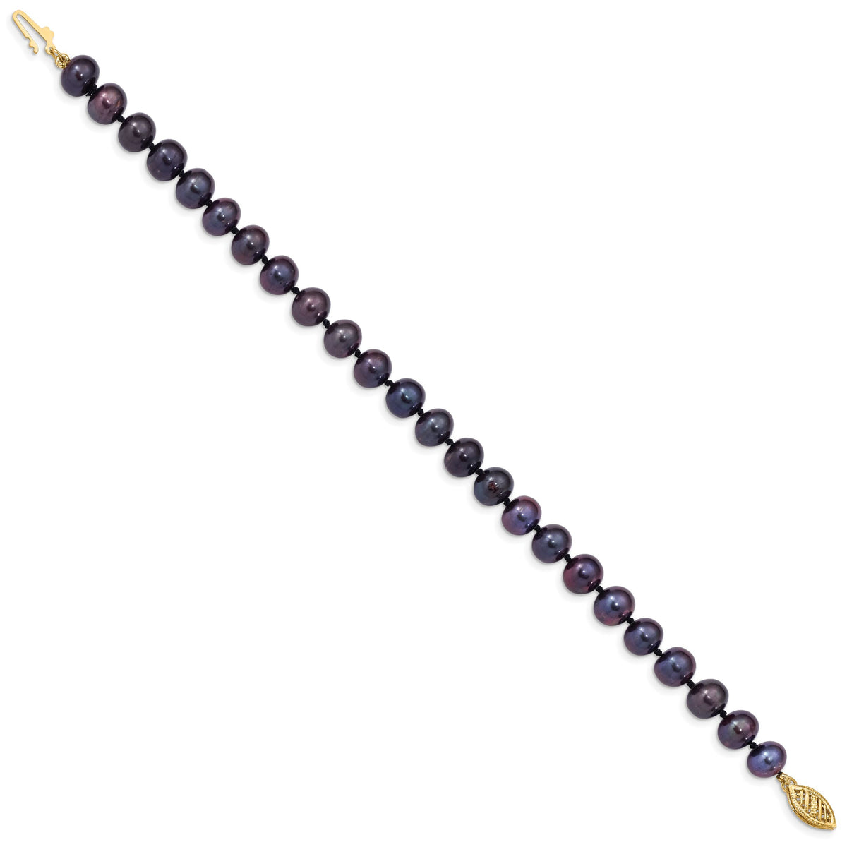 14k 7-8mm Black Near Round Freshwater Cultured Pearl Bracelet-BPN070-7.5