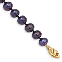 14k 7-8mm Black Near Round Freshwater Cultured Pearl Bracelet-BPN070-7.5