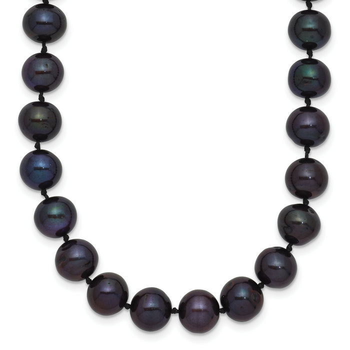 14k 7-8mm Black Near Round Freshwater Cultured Pearl Necklace-BPN070-16