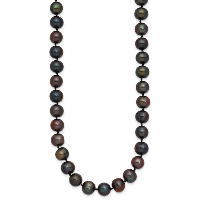 14k 8-9mm Black Near Round Freshwater Cultured Pearl Necklace-BPN080-28