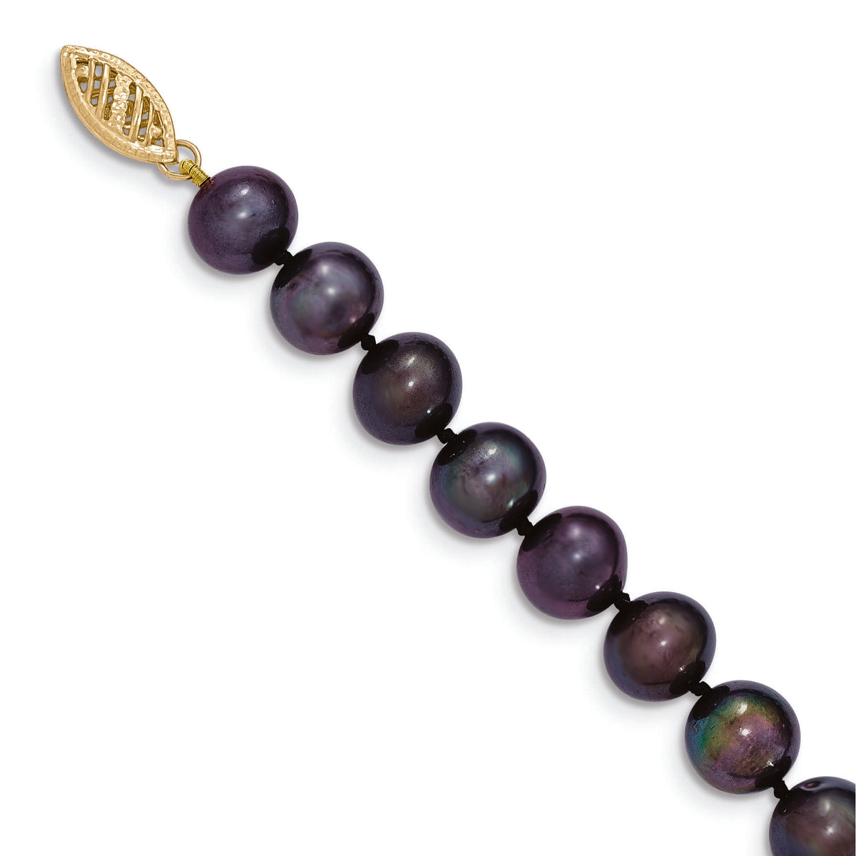 14k 8-9mm Black Near Round Freshwater Cultured Pearl Necklace-BPN080-20