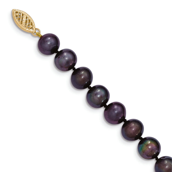 14k 8-9mm Black Near Round Freshwater Cultured Pearl Necklace-BPN080-20