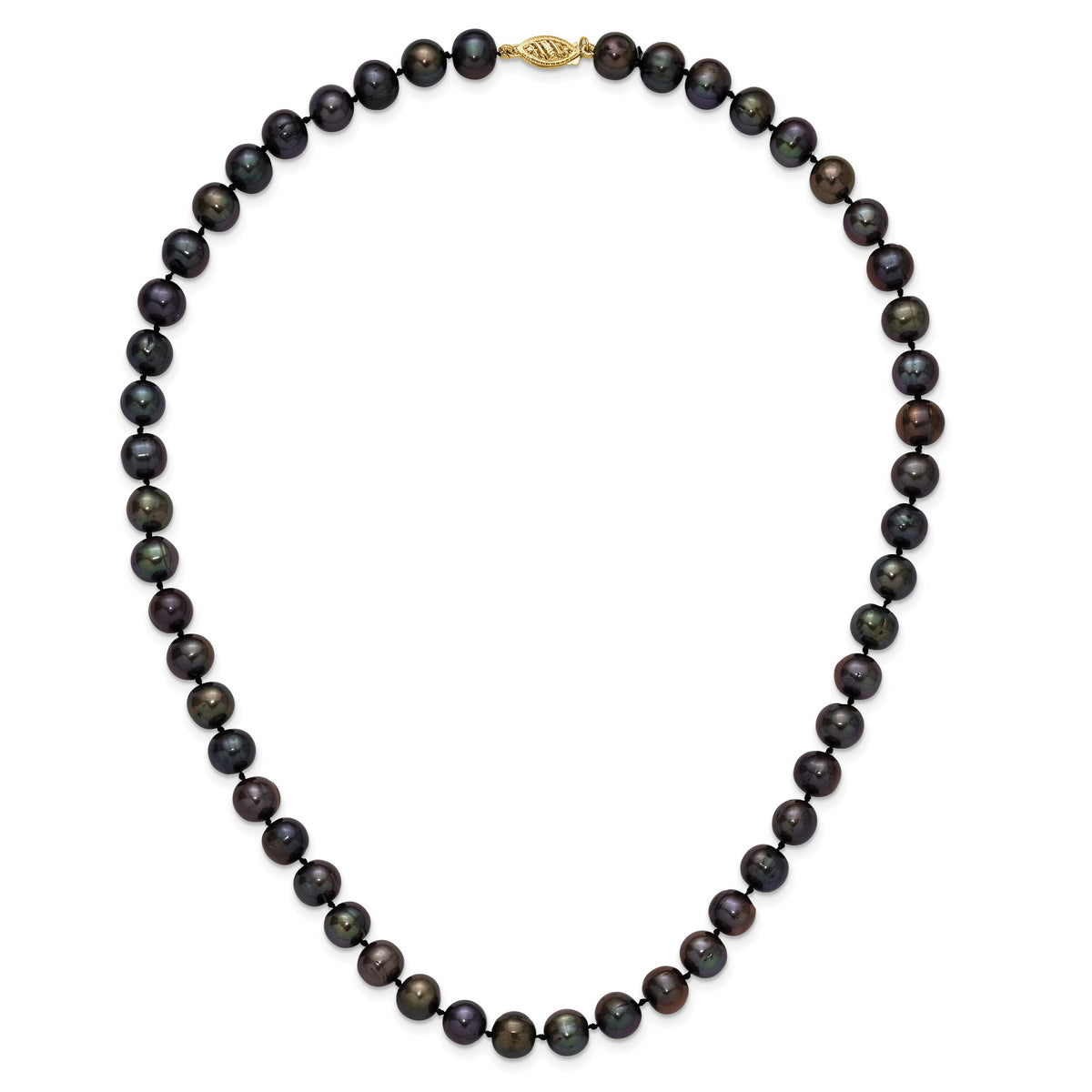 14k 8-9mm Black Near Round Freshwater Cultured Pearl Necklace-BPN080-18