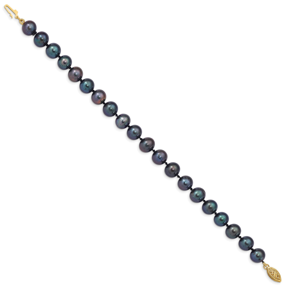 14k 8-9mm Black Near Round Freshwater Cultured Pearl Bracelet-BPN080-7.5