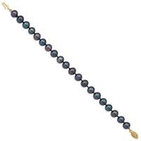 14k 8-9mm Black Near Round Freshwater Cultured Pearl Bracelet-BPN080-7.5