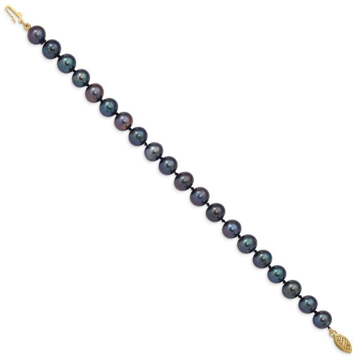 14k 8-9mm Black Near Round Freshwater Cultured Pearl Bracelet-BPN080-7.5