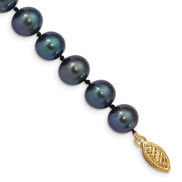 14k 8-9mm Black Near Round Freshwater Cultured Pearl Bracelet-BPN080-7.5