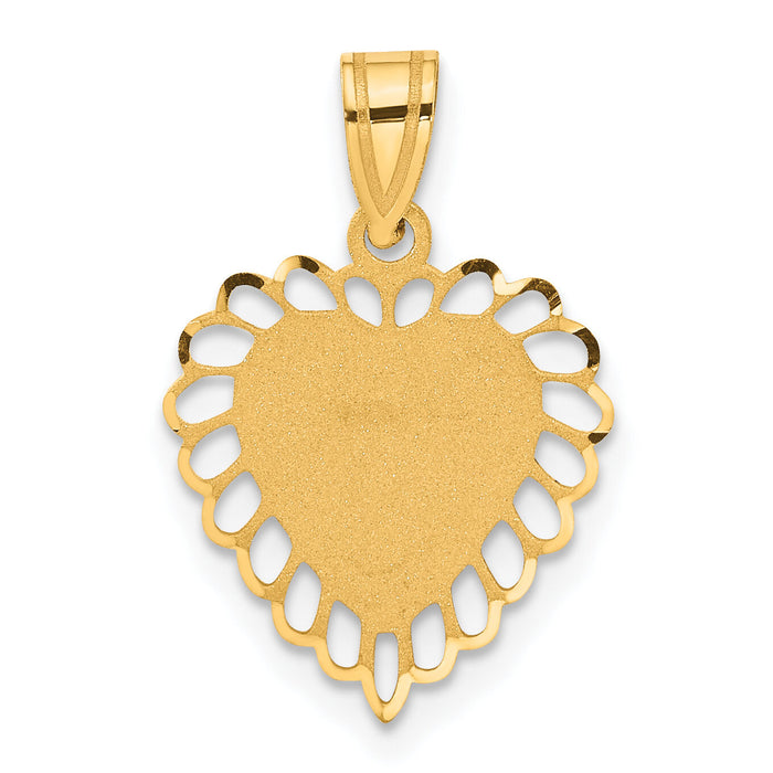 14K Polished Border Heart Pendant-C1010