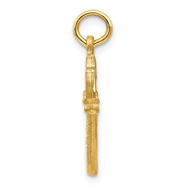 14K Polished Diamond-cut 3D Key Charm-C1027