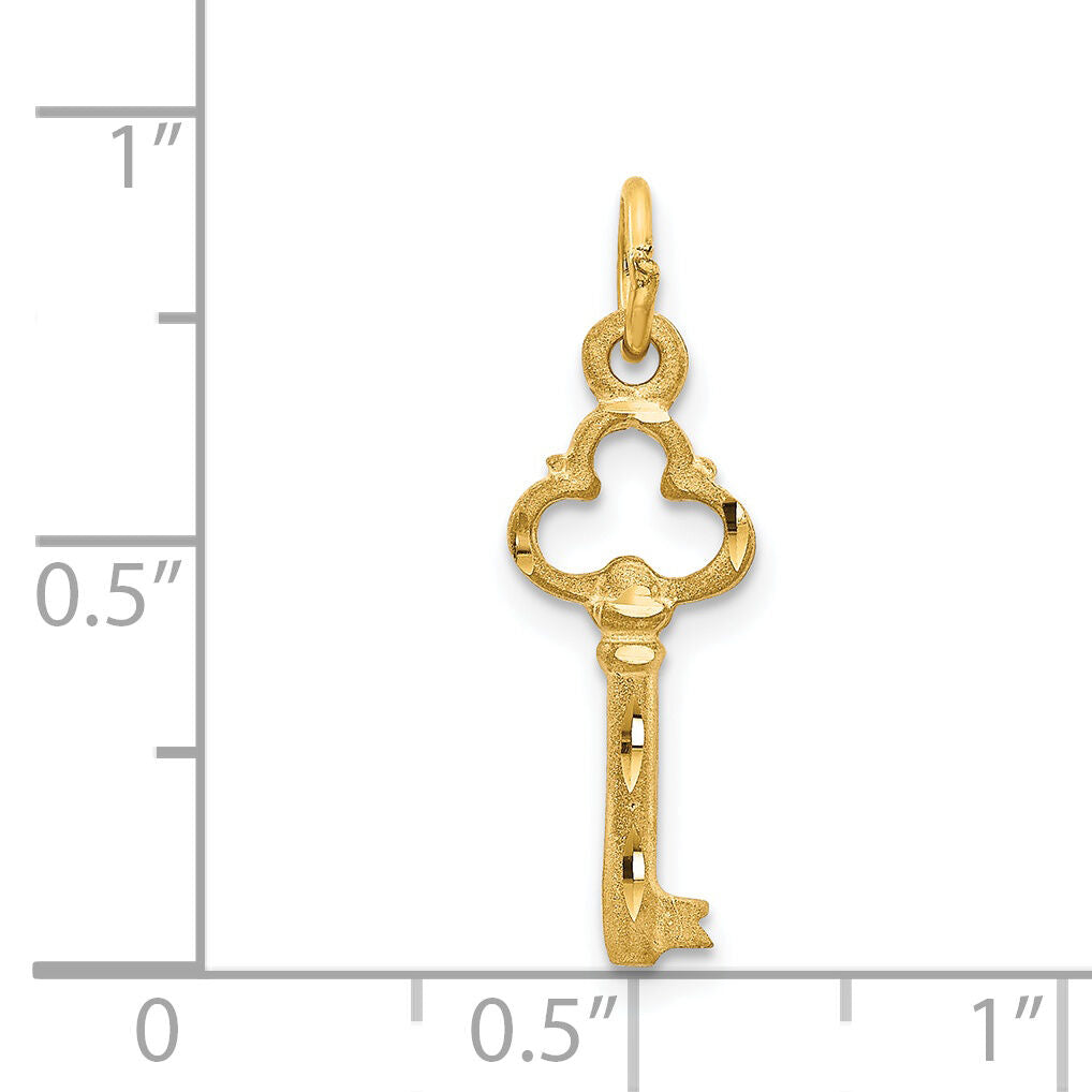 14K Polished Diamond-cut 3D Key Charm-C1027