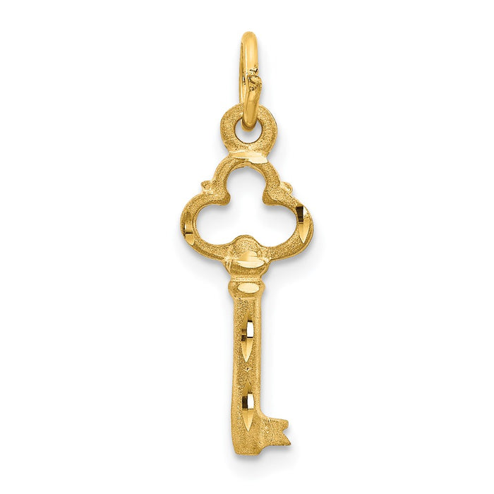 14K Polished Diamond-cut 3D Key Charm-C1027