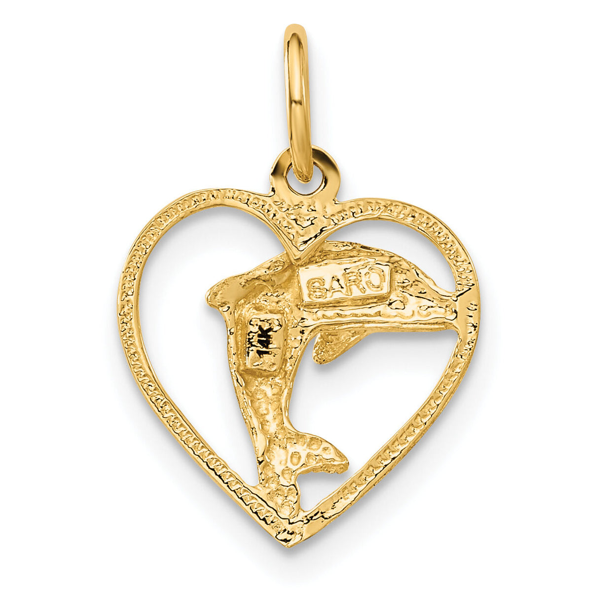 14k Dolphin in Heart Charm-C1181