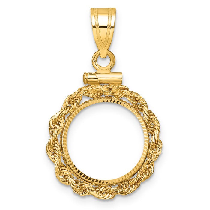 14k Rope & D/C 13.0mm x 1.1mm Screw Top Coin Bezel Pendant-C1215D/13.0