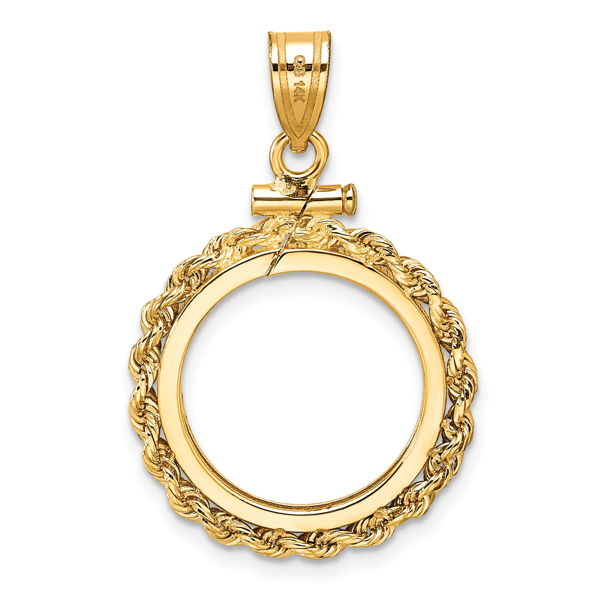 14k Rope & D/C 16.5mm x 1.35mm Screw Top Coin Bezel Pendant-C1215D/16.5