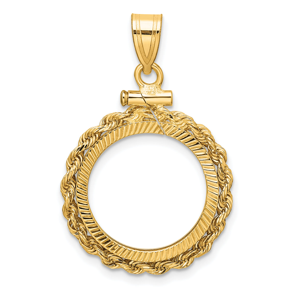 14k Rope & D/C 16.5mm x 1.35mm Screw Top Coin Bezel Pendant-C1215D/16.5