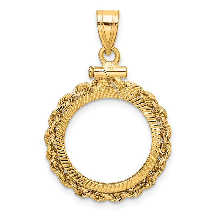 14k Rope & D/C 16.5mm x 1.35mm Screw Top Coin Bezel Pendant-C1215D/16.5