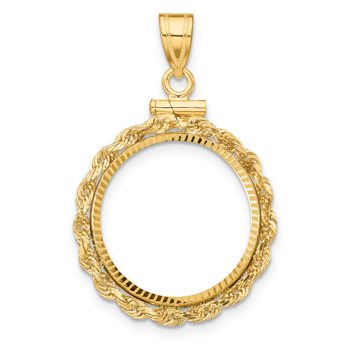 14k Rope & D/C 17.8mm x 1.35mm Screw Top Coin Bezel Pendant-C1215D/17.8