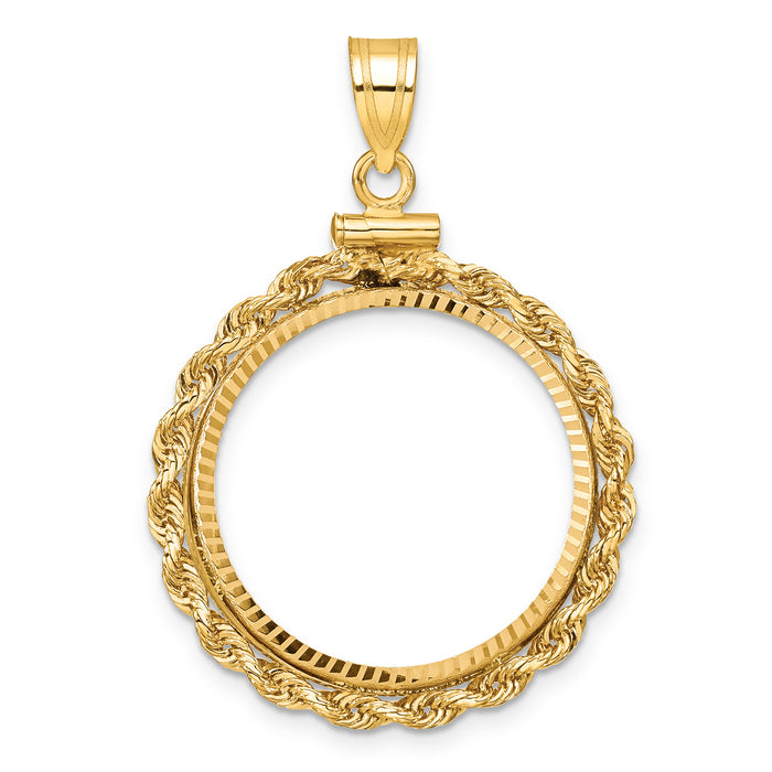 14k Rope & D/C 22.0mm x 1.9mm Screw Top Coin Bezel Pendant-C1215D/22.0