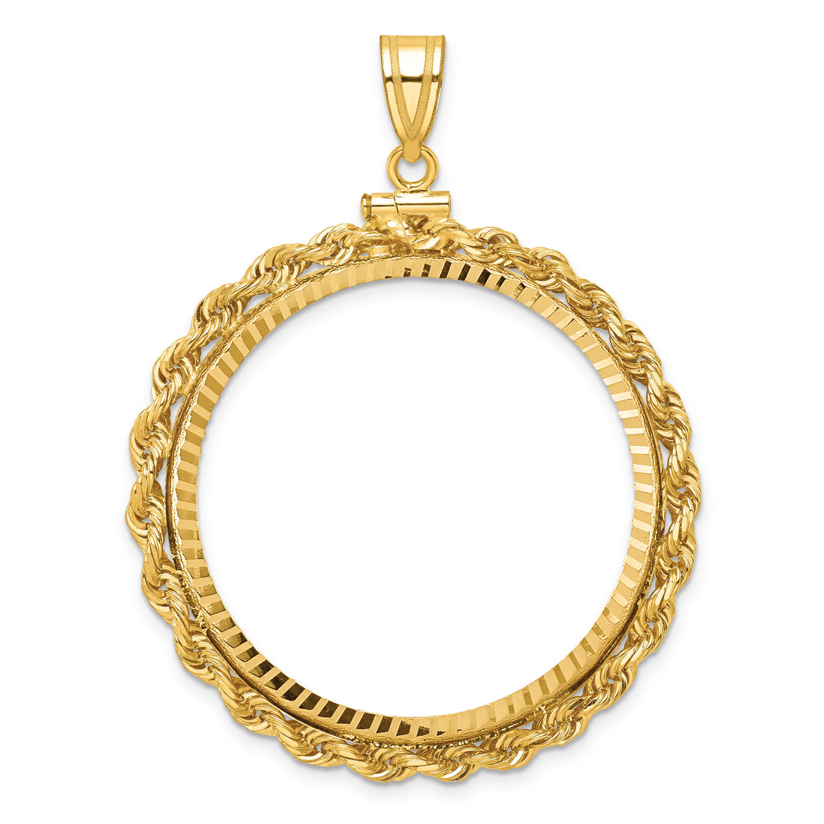 14k Rope & D/C 34.2mm x 2.85mm Screw Top Coin Bezel Pendant-C1215D/34.2