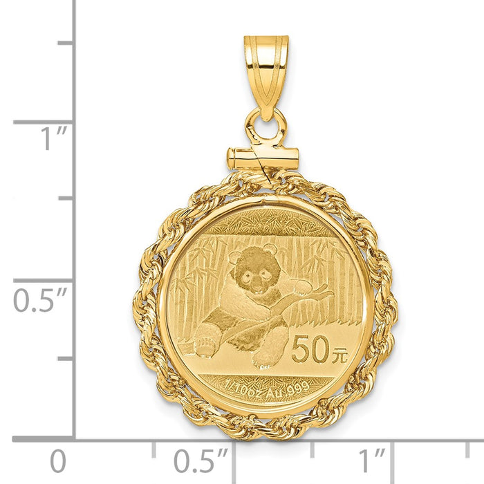 Wideband Distinguished Coin Jewelry 14k Polished Rope Mounted 1/10oz Panda Screw Top Coin Bezel Pendant-C1215/18.0C