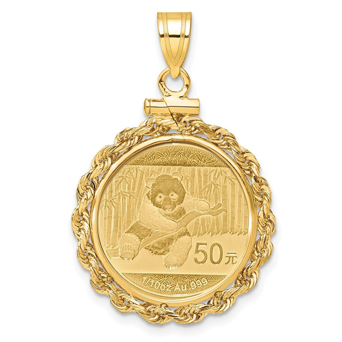 Wideband Distinguished Coin Jewelry 14k Polished Rope Mounted 1/10oz Panda Screw Top Coin Bezel Pendant-C1215/18.0C