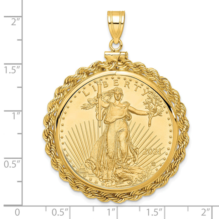 14k Polished Rope Mounted 1oz AM Eagle Screw Top Coin Bezel Pendant-C1215/32.7C