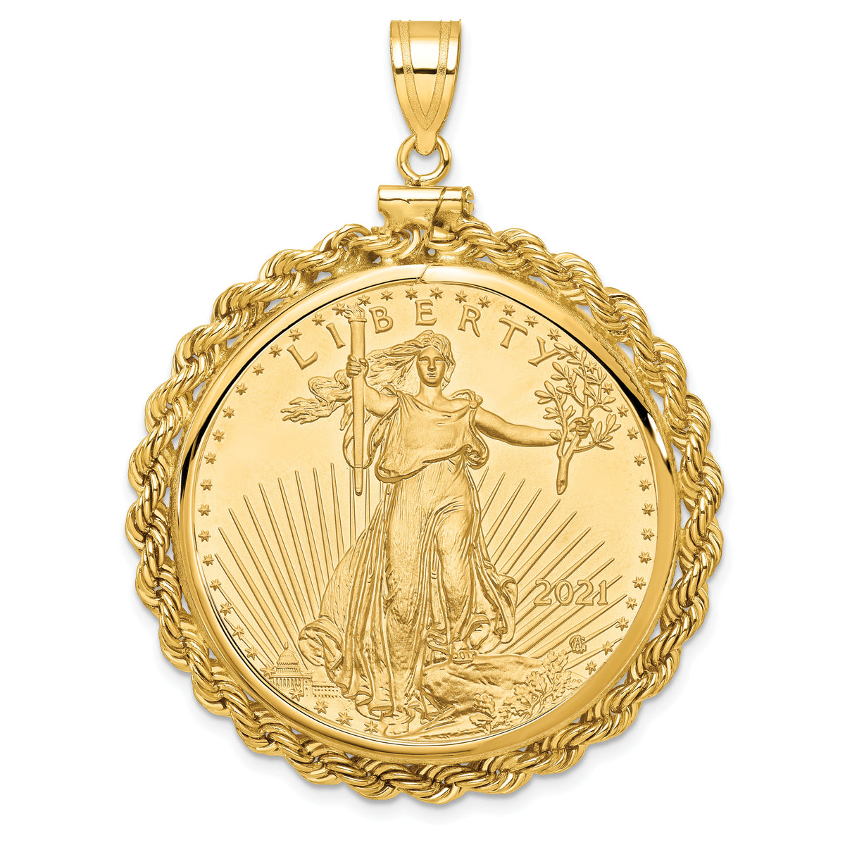 14k Polished Rope Mounted 1oz AM Eagle Screw Top Coin Bezel Pendant-C1215/32.7C